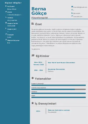 Fizyoterapist Cv Örnekleri cv indir